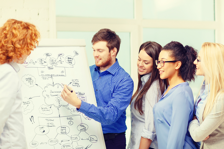 business, office and startup concept – smiling business team wit